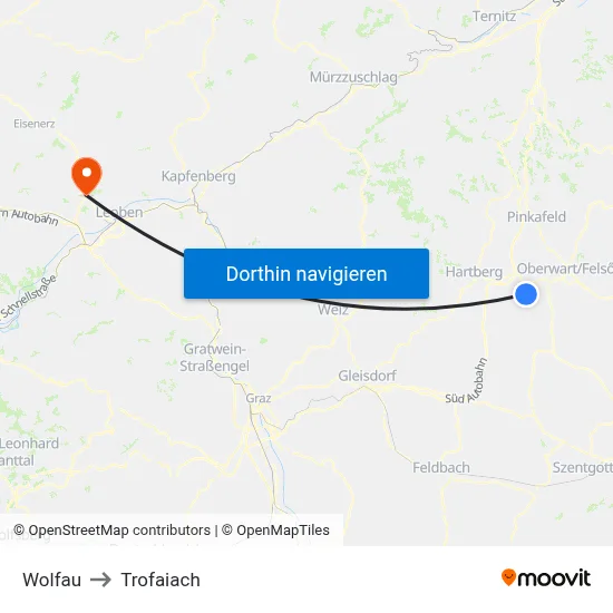 Wolfau to Trofaiach map
