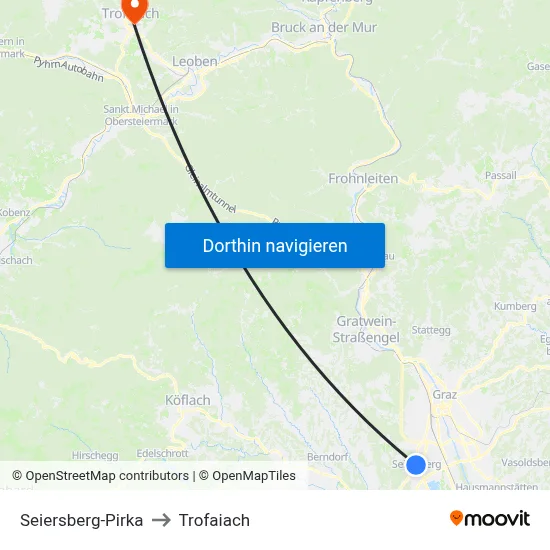 Seiersberg-Pirka to Trofaiach map