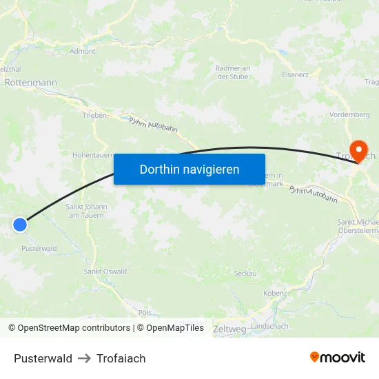 Pusterwald to Trofaiach map