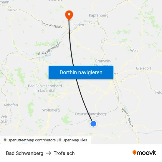 Bad Schwanberg to Trofaiach map