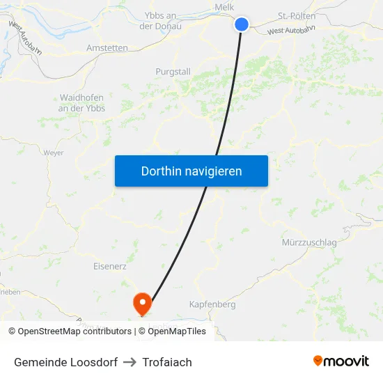 Gemeinde Loosdorf to Trofaiach map