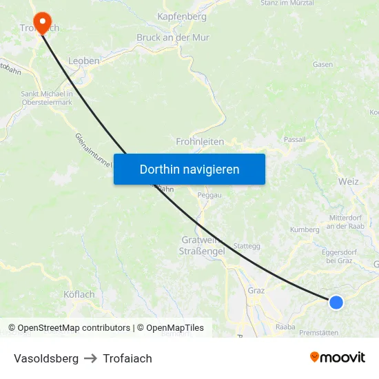 Vasoldsberg to Trofaiach map