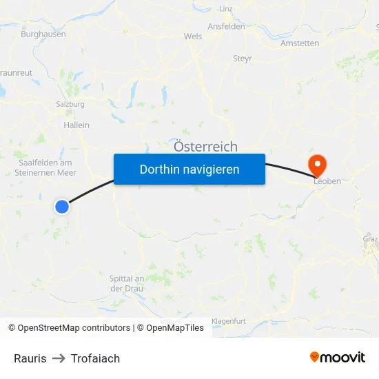 Rauris to Trofaiach map