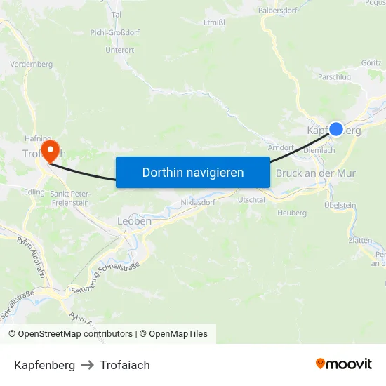 Kapfenberg to Trofaiach map