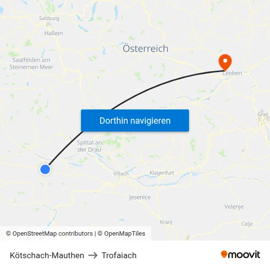 Kötschach-Mauthen to Trofaiach map