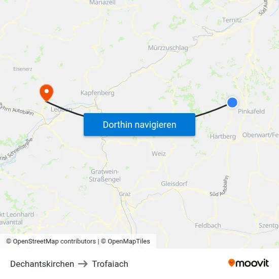 Dechantskirchen to Trofaiach map