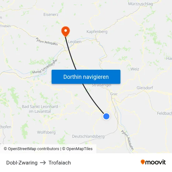 Dobl-Zwaring to Trofaiach map