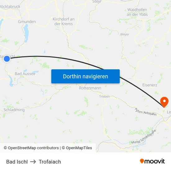Bad Ischl to Trofaiach map