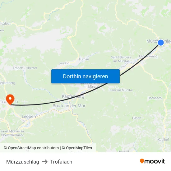 Mürzzuschlag to Trofaiach map