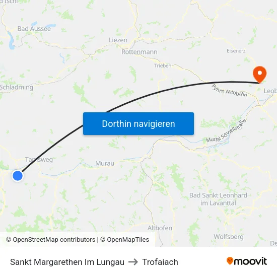 Sankt Margarethen Im Lungau to Trofaiach map