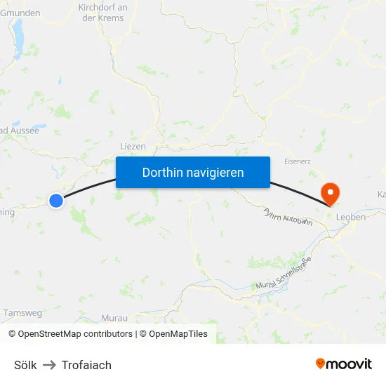 Sölk to Trofaiach map