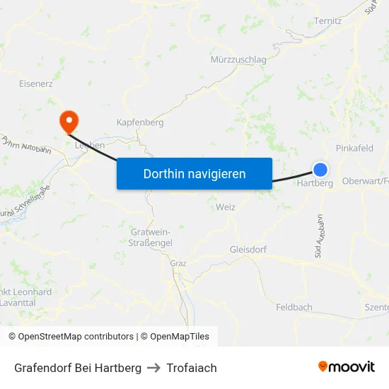 Grafendorf Bei Hartberg to Trofaiach map