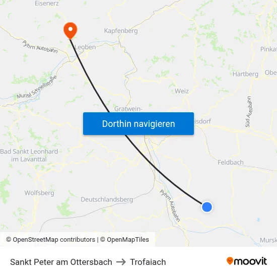 Sankt Peter am Ottersbach to Trofaiach map