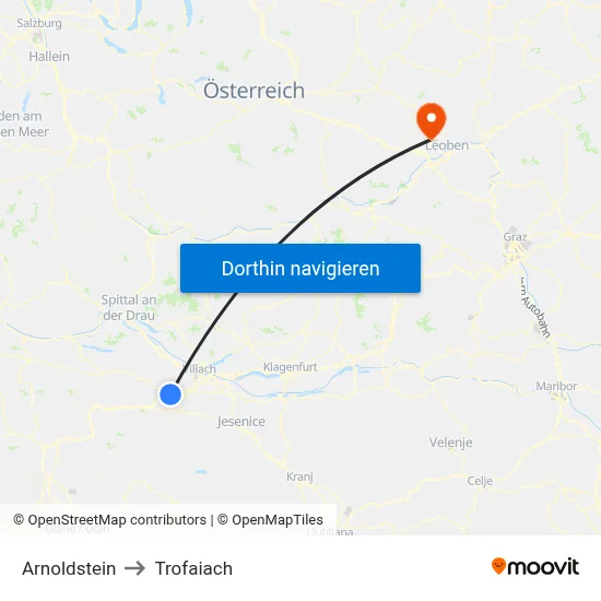 Arnoldstein to Trofaiach map