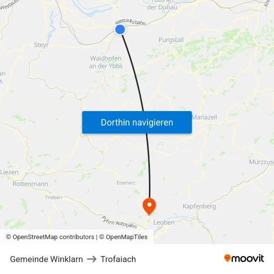 Gemeinde Winklarn to Trofaiach map
