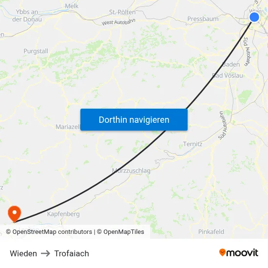 Wieden to Trofaiach map