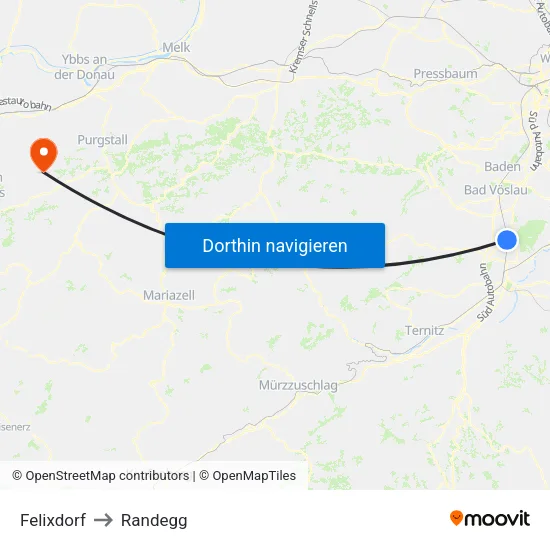 Felixdorf to Randegg map