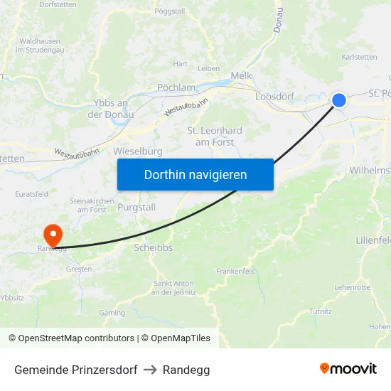Gemeinde Prinzersdorf to Randegg map