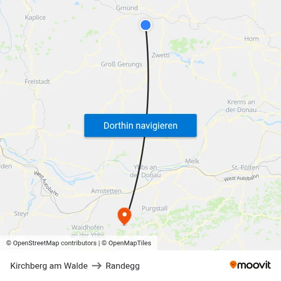 Kirchberg am Walde to Randegg map