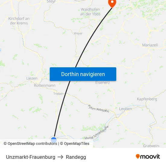 Unzmarkt-Frauenburg to Randegg map