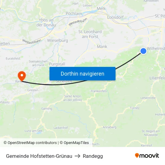 Gemeinde Hofstetten-Grünau to Randegg map