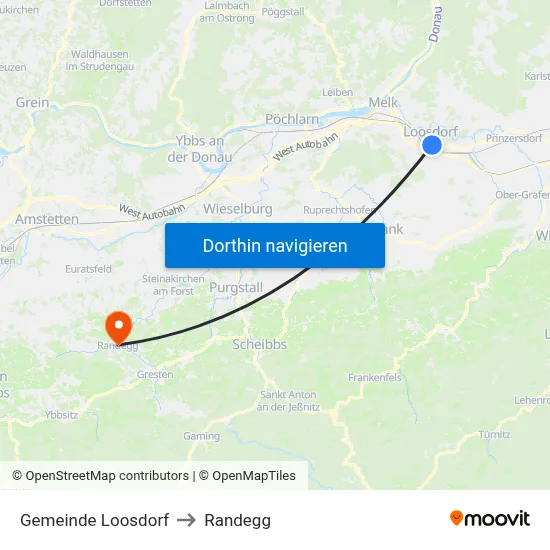 Gemeinde Loosdorf to Randegg map