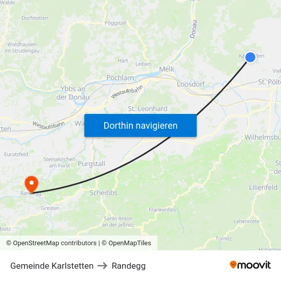 Gemeinde Karlstetten to Randegg map