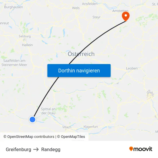 Greifenburg to Randegg map