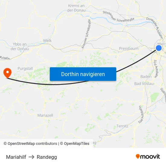 Mariahilf to Randegg map