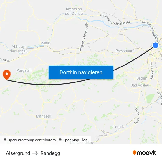 Alsergrund to Randegg map