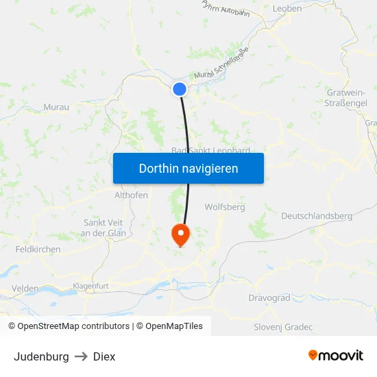 Judenburg to Diex map
