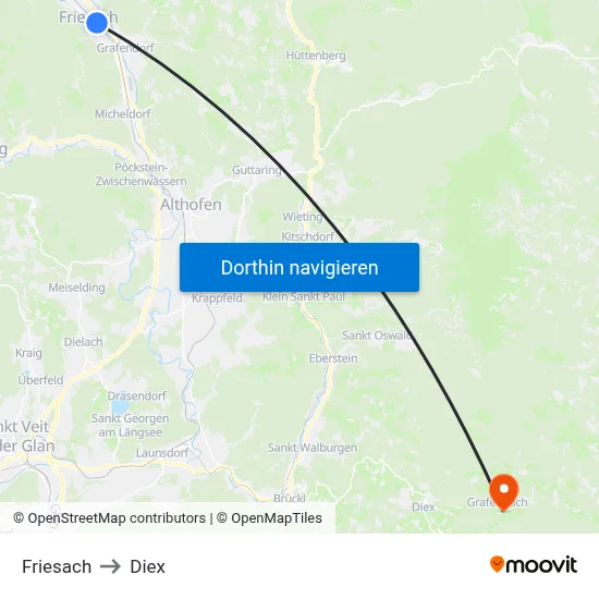 Friesach to Diex map