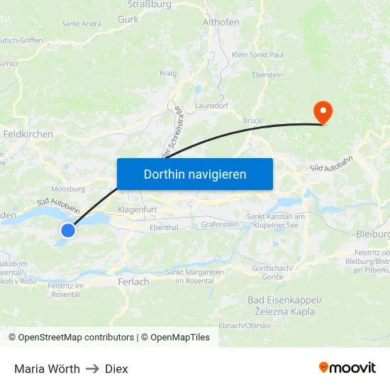 Maria Wörth to Diex map