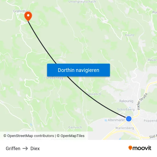 Griffen to Diex map