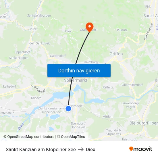 Sankt Kanzian am Klopeiner See to Diex map