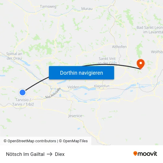 Nötsch Im Gailtal to Diex map