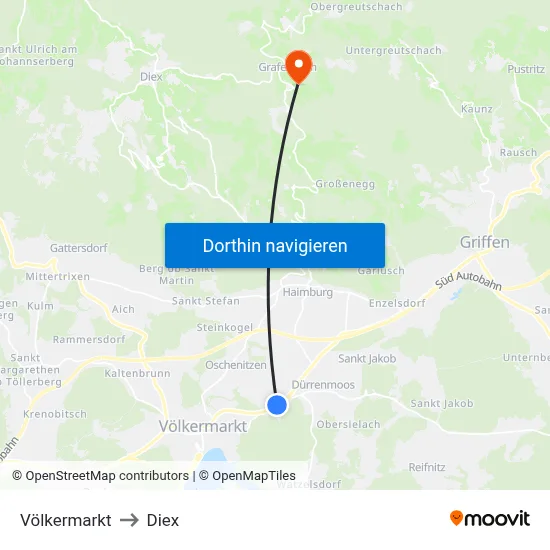 Völkermarkt to Diex map