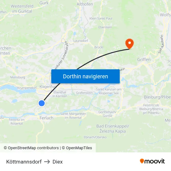 Köttmannsdorf to Diex map