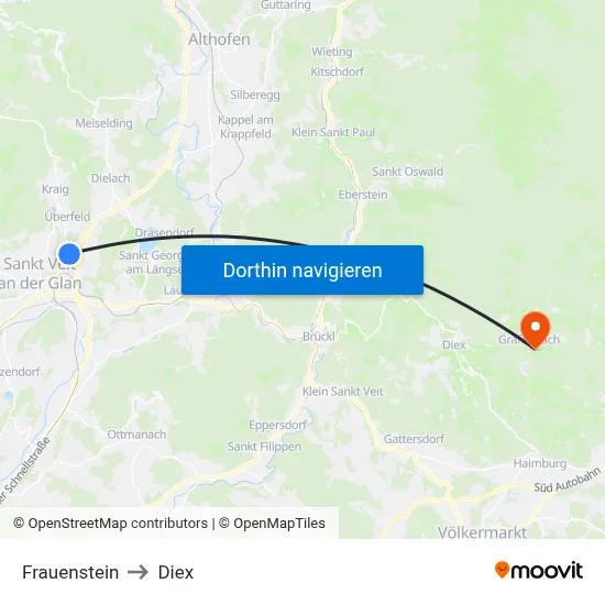 Frauenstein to Diex map