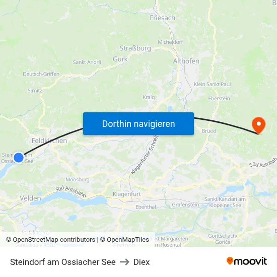 Steindorf am Ossiacher See to Diex map