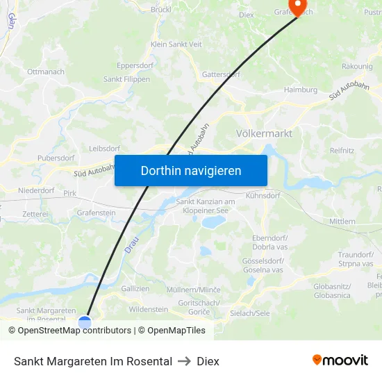 Sankt Margareten Im Rosental to Diex map