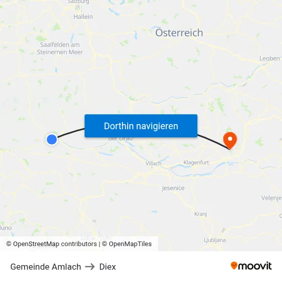 Gemeinde Amlach to Diex map