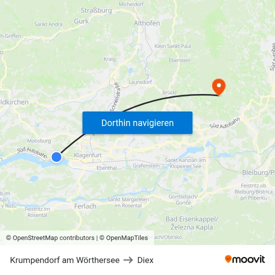 Krumpendorf am Wörthersee to Diex map