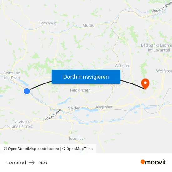 Ferndorf to Diex map