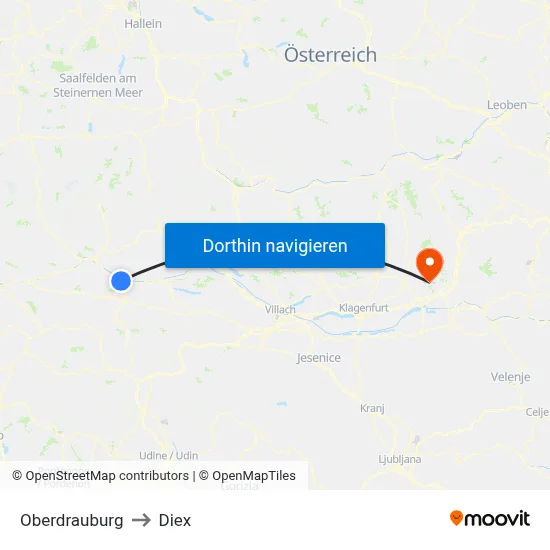 Oberdrauburg to Diex map