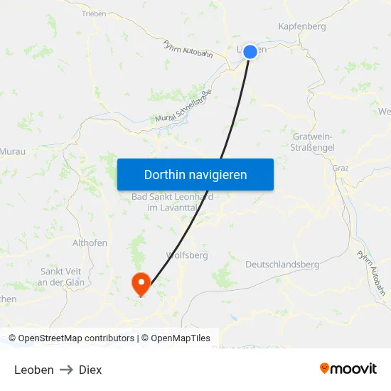 Leoben to Diex map