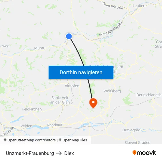 Unzmarkt-Frauenburg to Diex map