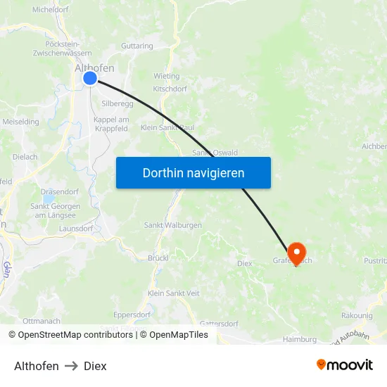 Althofen to Diex map