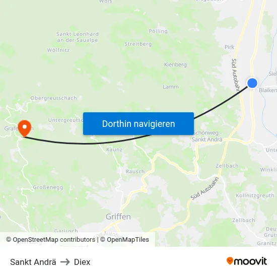 Sankt Andrä to Diex map