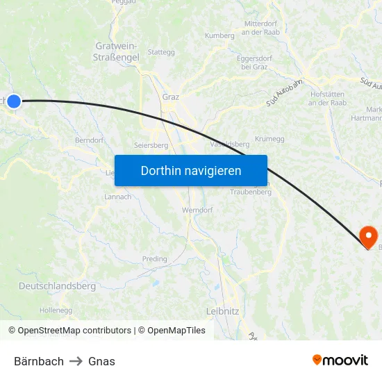 Bärnbach to Gnas map